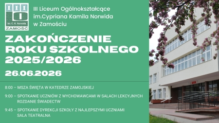 Harmonogram zakończenia roku szkolnego 2025/2026