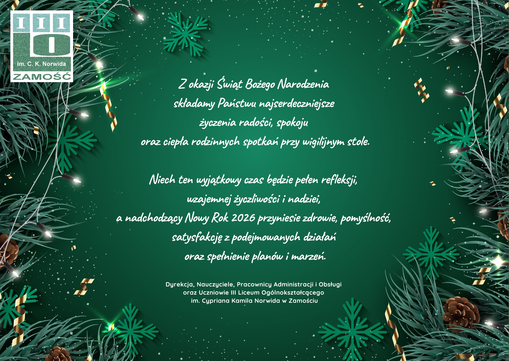 Życzenia Bożonarodzeniowe i Noworoczne