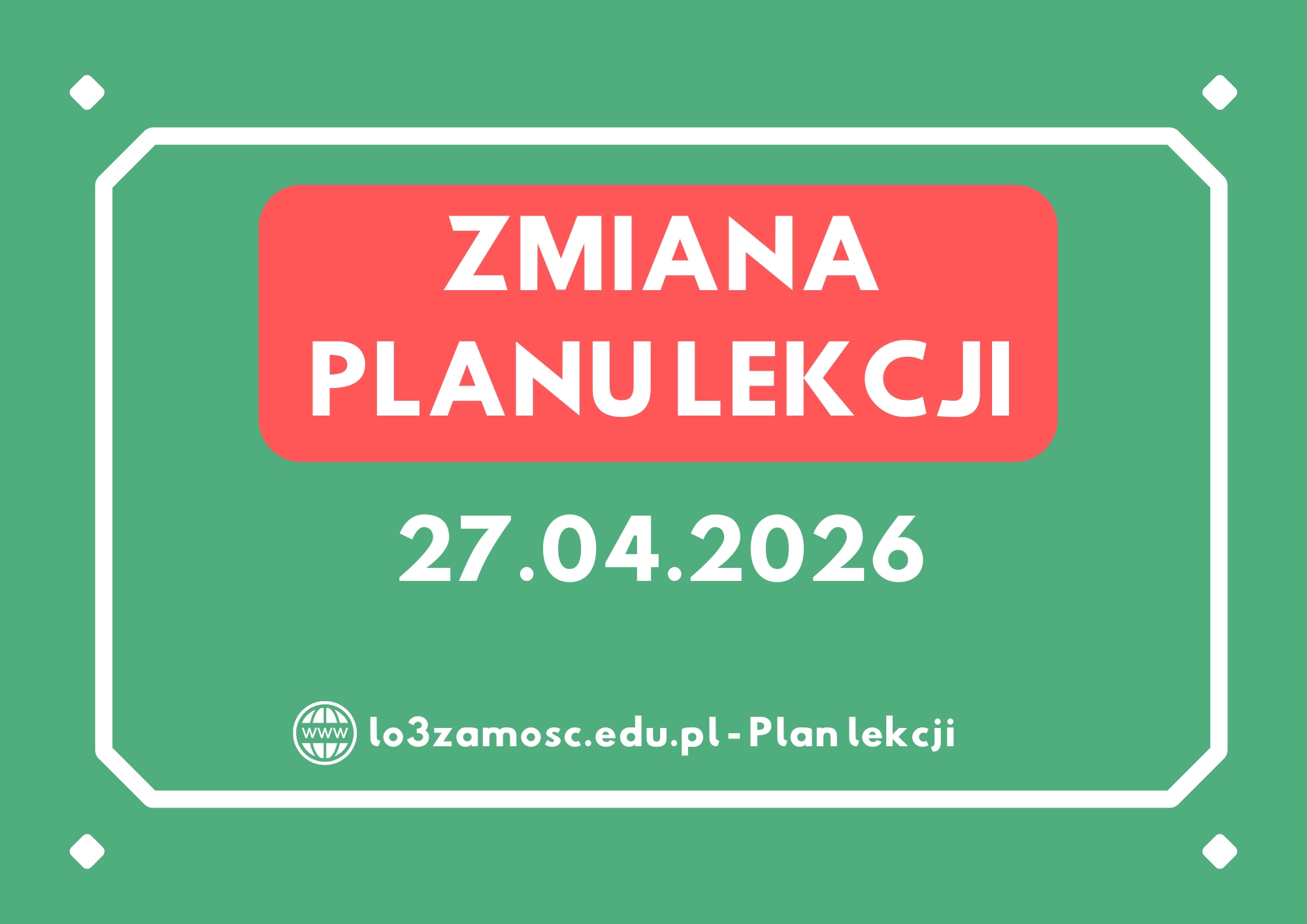 Zmiana planu lekcji od 27 kwietnia 2026 r.