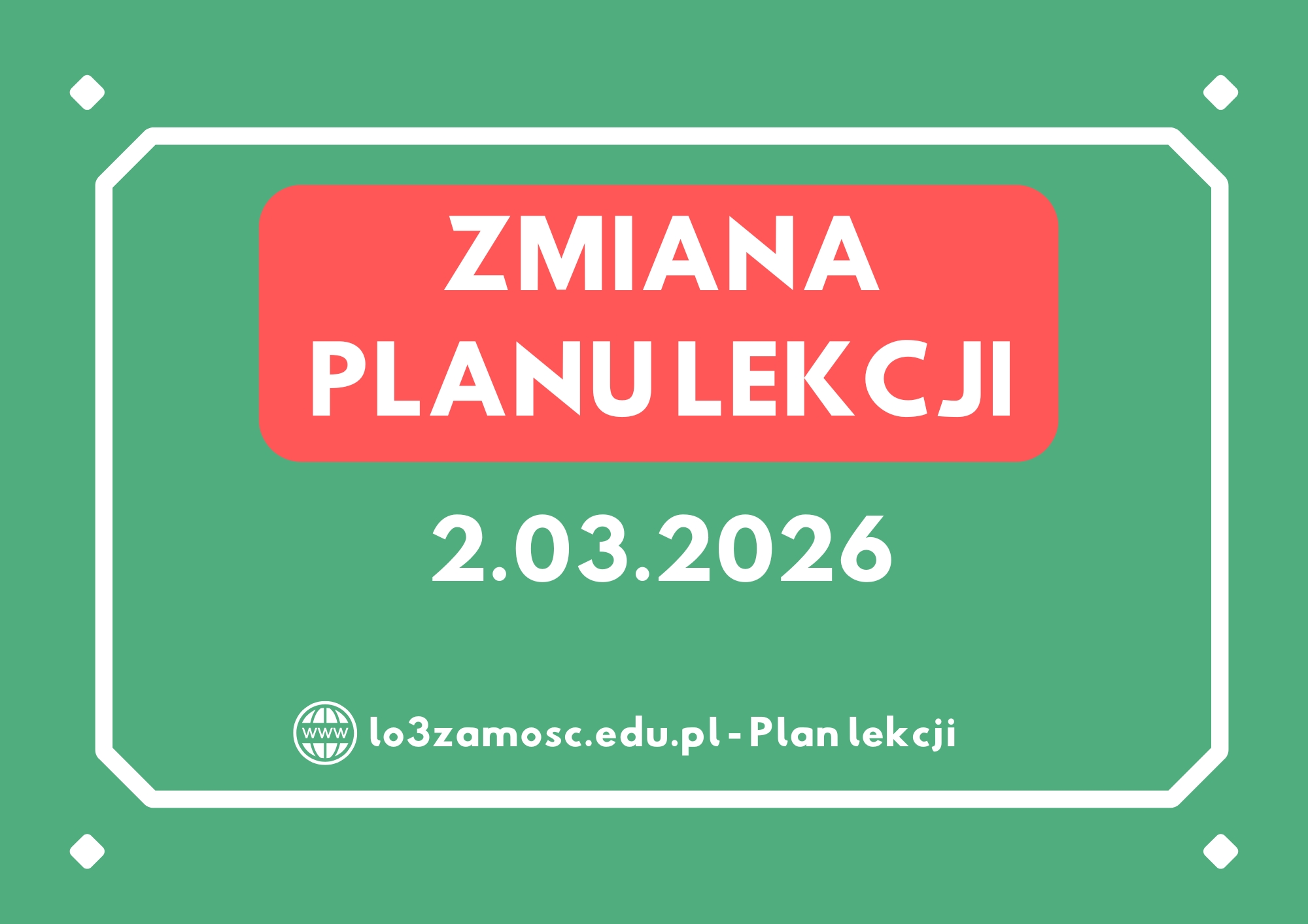 Zmiana planu lekcji od 3 marca 2026 r.